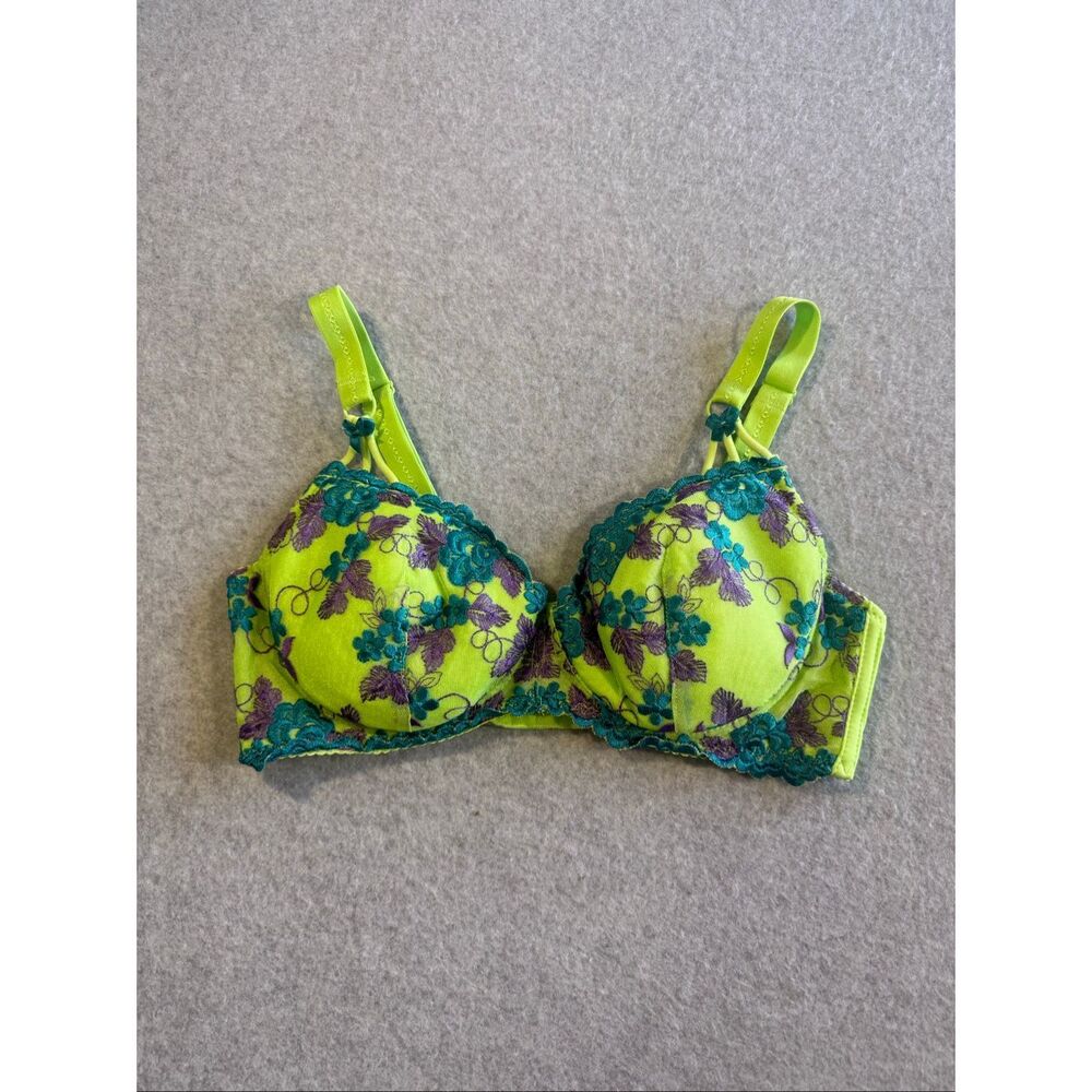 vtg fredericks of hollywood water padded push up floral neon bra 36c
